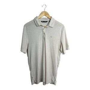 Travis Mathew Poly Blend Polo Golf Shirt Men's Size Large Beige Geometric Preppy
